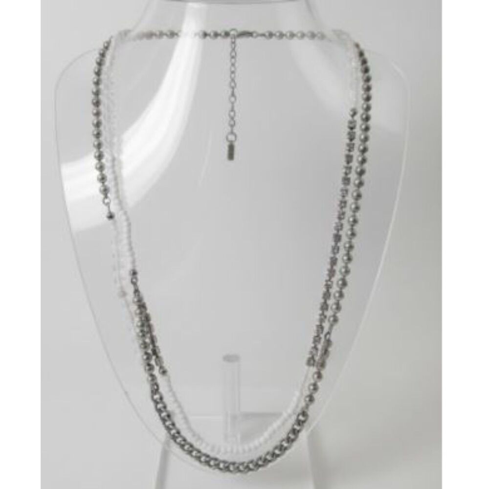 Vintage Gerard Yosca Women's White Bead Silver Crystal Long Necklace NWOT $159
